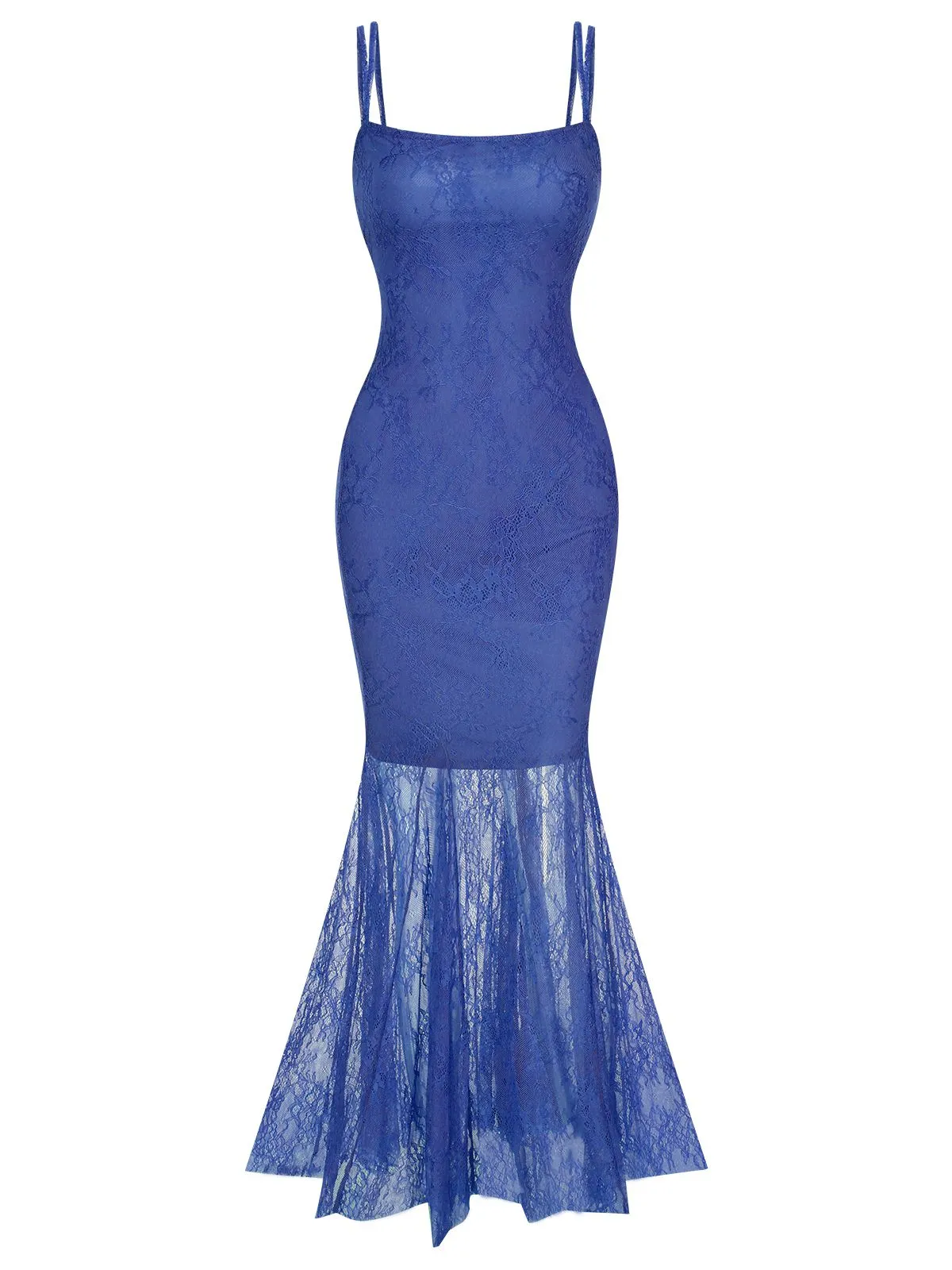 1930s Spaghetti Strap Lace Solid Mermaid Dress