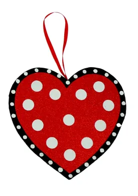 8" Red/Wht Polka Dot Heart Ornament