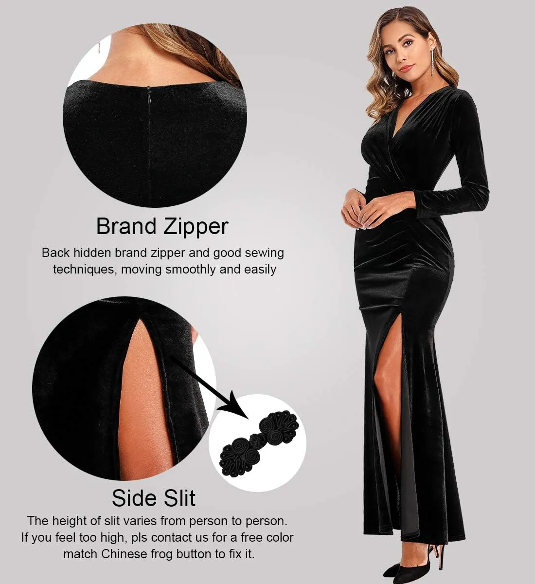 Ababalaya Long Sleeve Wrap Velvet Long Formal Dresses Cocktail Dress