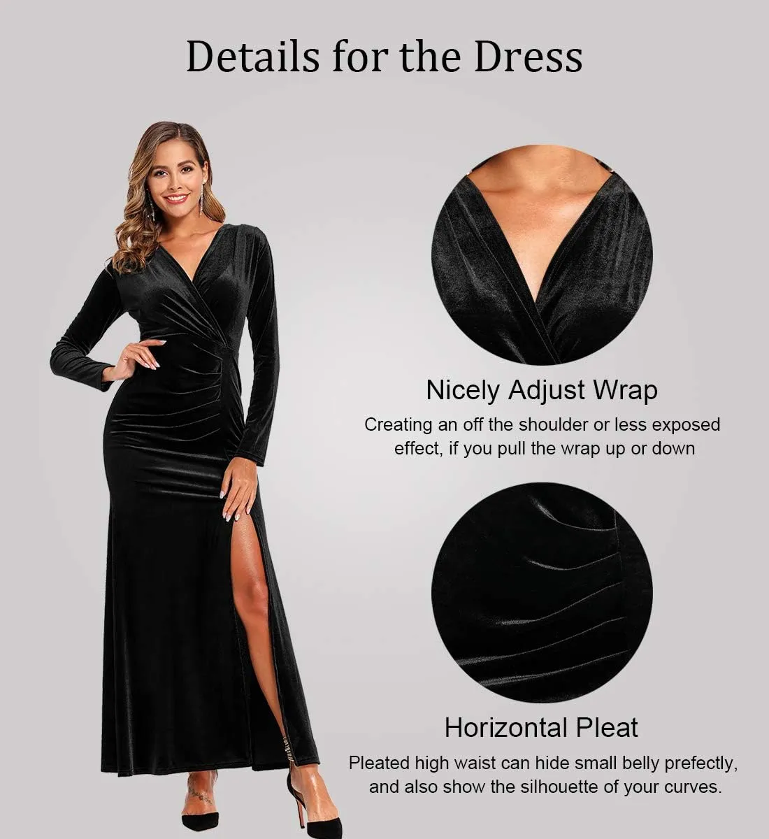 Ababalaya Long Sleeve Wrap Velvet Long Formal Dresses Cocktail Dress