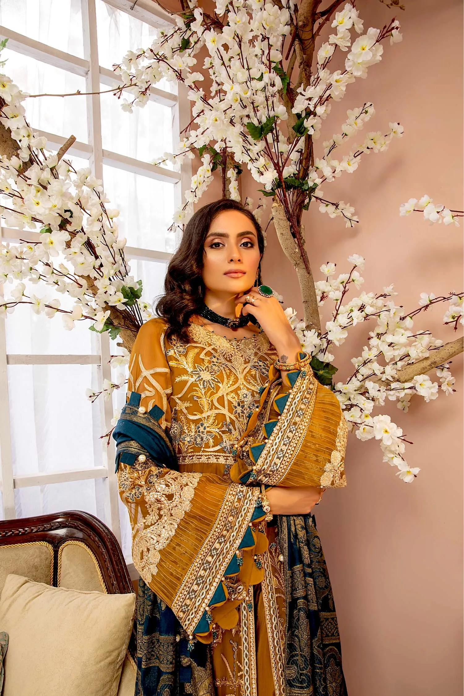 Adan's Libas Luxulia Embroidered Chiffon Collection – Saffron Charm