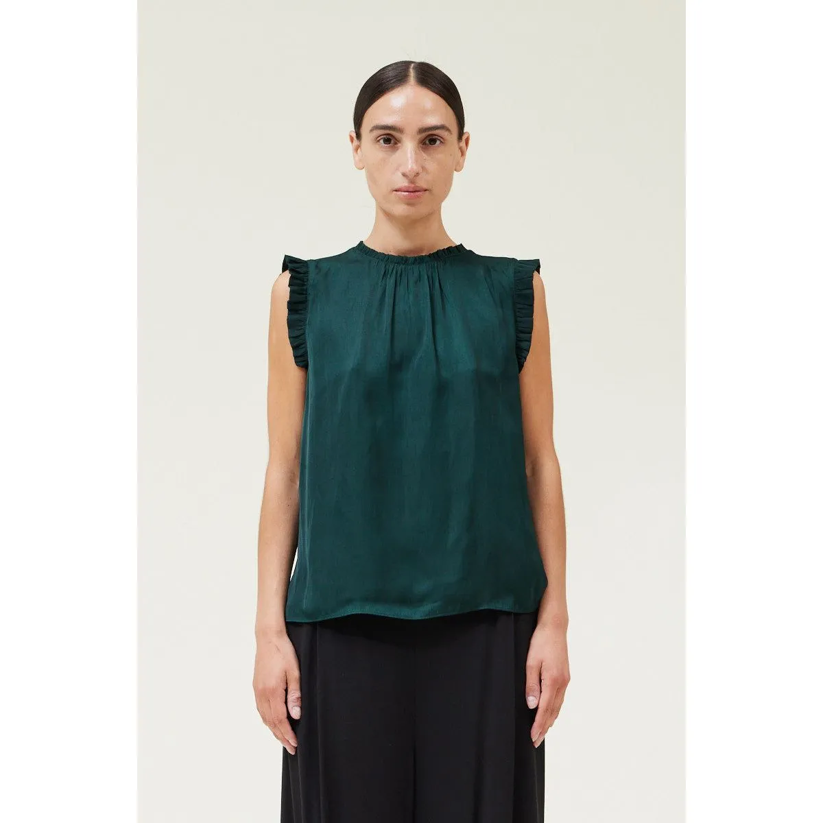 Alexandra Bubble Ruffle Satin Grade and Gather Tank