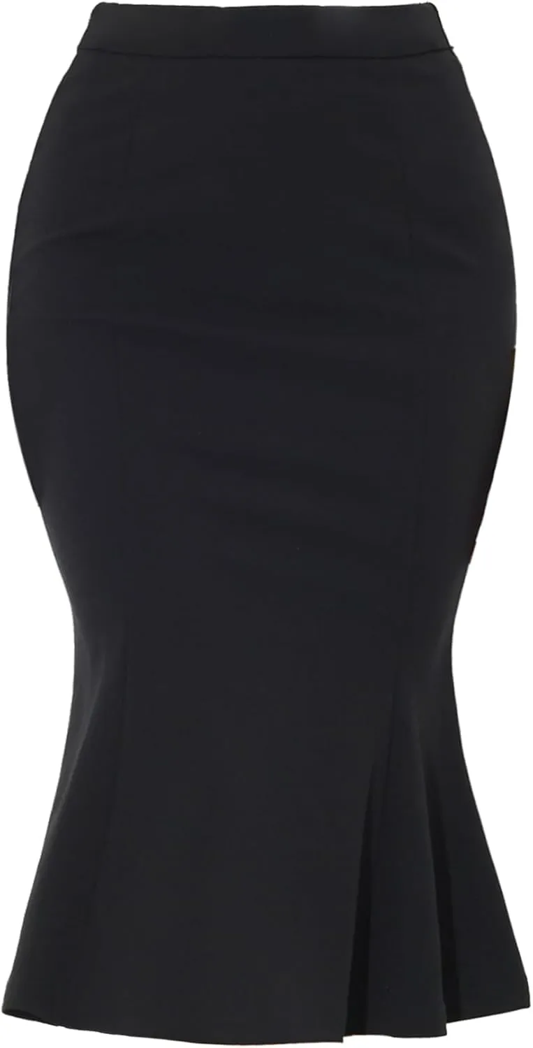 Allegra K Women's Bodycon Skirt High Waist Ruffle Hem Fishtail Mermaid Midi Skirt