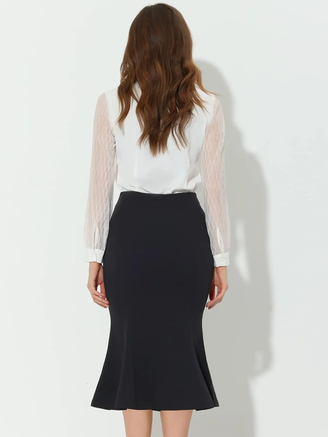 Allegra K Women's Bodycon Skirt High Waist Ruffle Hem Fishtail Mermaid Midi Skirt