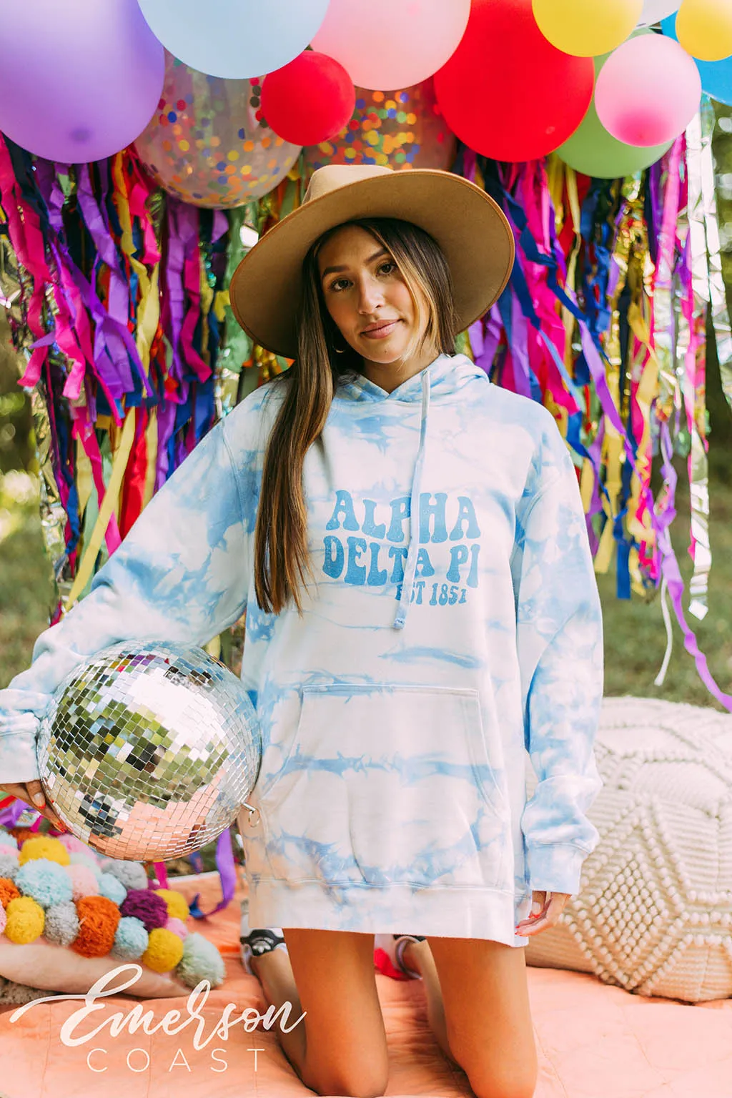 Alpha Delta Pi Aqua Tie Dye Hoodie