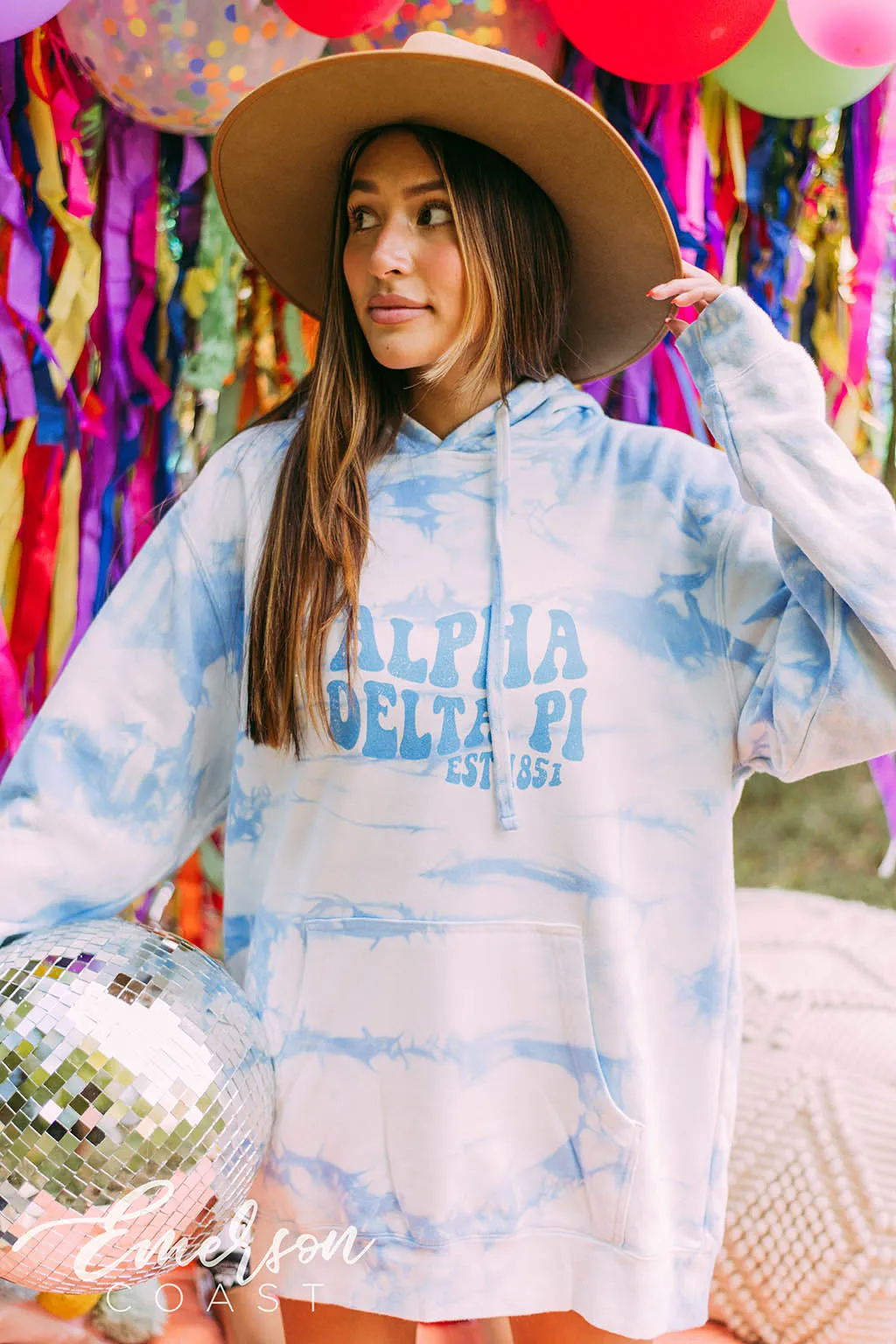 Alpha Delta Pi Aqua Tie Dye Hoodie