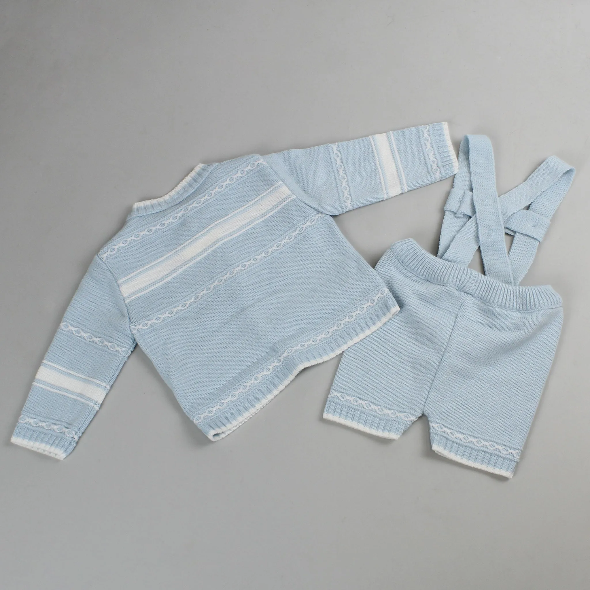 Baby Boys Knitted Outfit with Braces and Cardigan - Blue