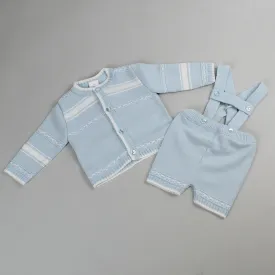 Baby Boys Knitted Outfit with Braces and Cardigan - Blue