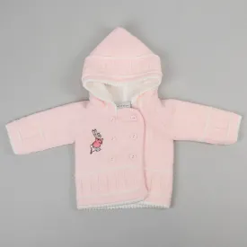 Baby Girls Knitted Jacket - Pink - With Embroidered Rabbit