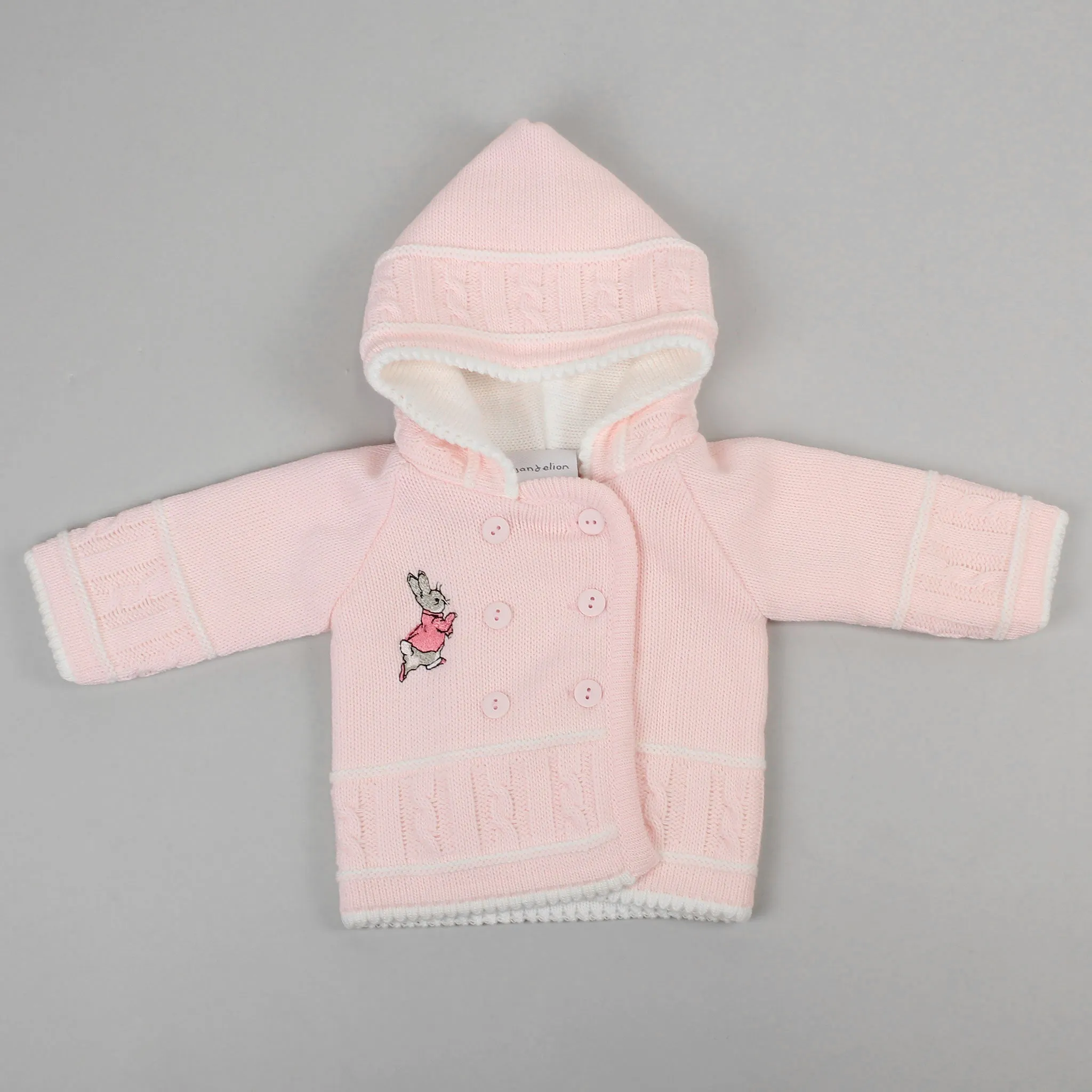 Baby Girls Knitted Jacket - Pink - With Embroidered Rabbit