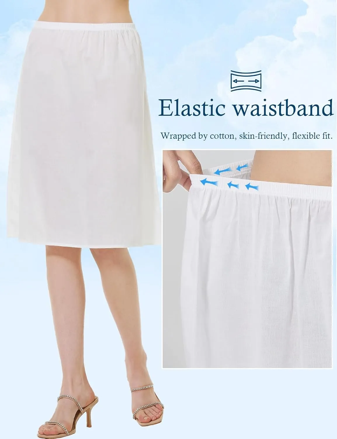 BEAUTELICATE Womens Half Slip 100% Cotton Vintage Underskirt in 3 Lengths