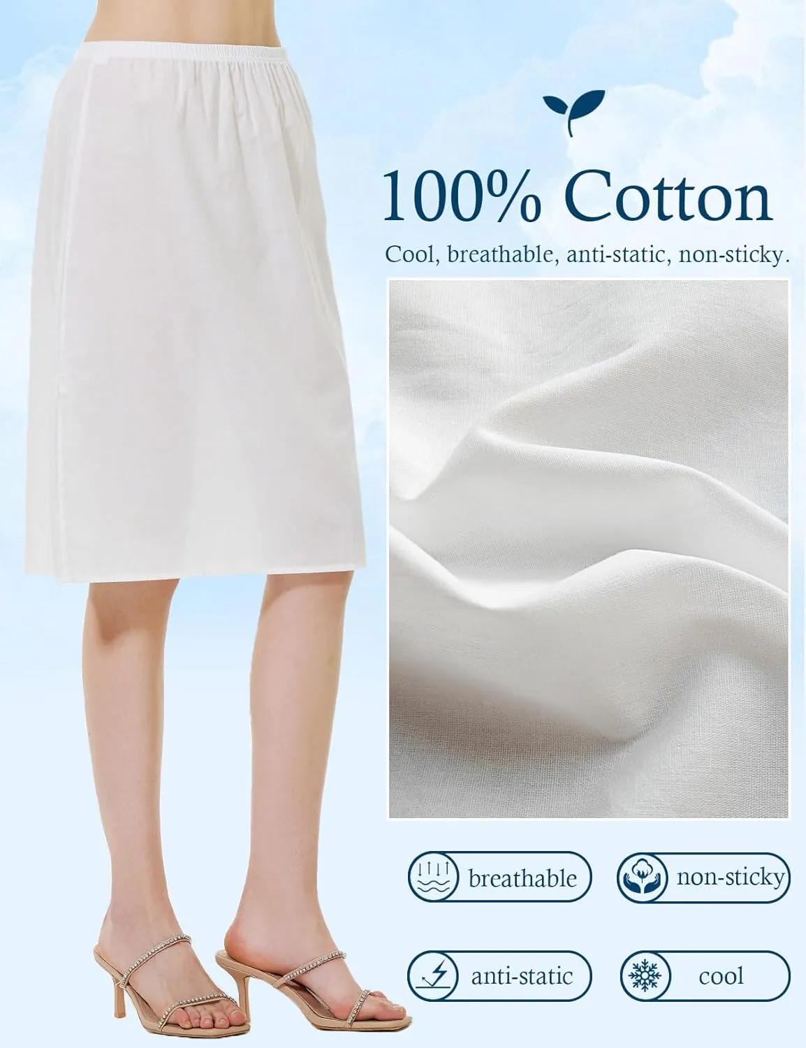 BEAUTELICATE Womens Half Slip 100% Cotton Vintage Underskirt in 3 Lengths