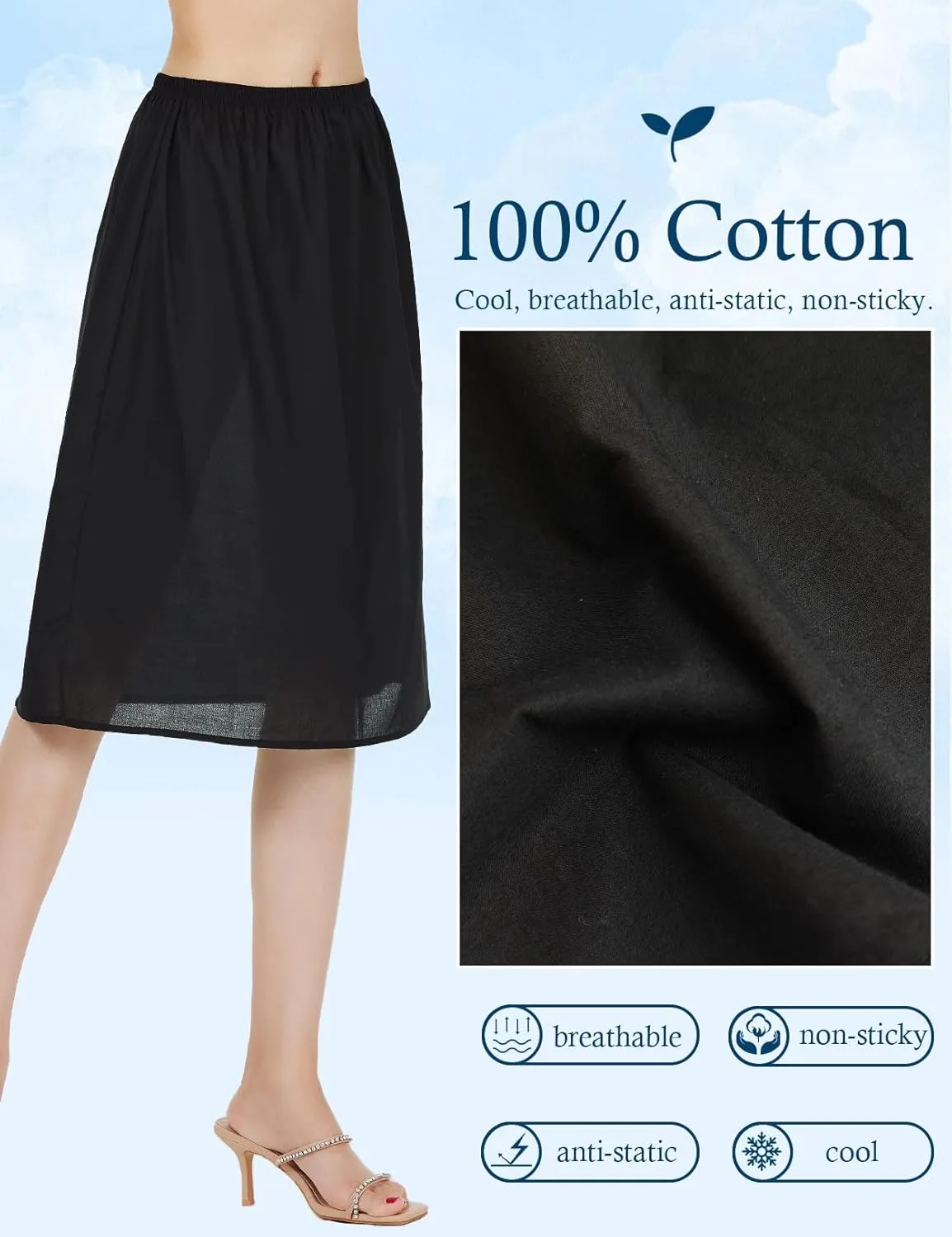 BEAUTELICATE Womens Half Slip 100% Cotton Vintage Underskirt in 3 Lengths
