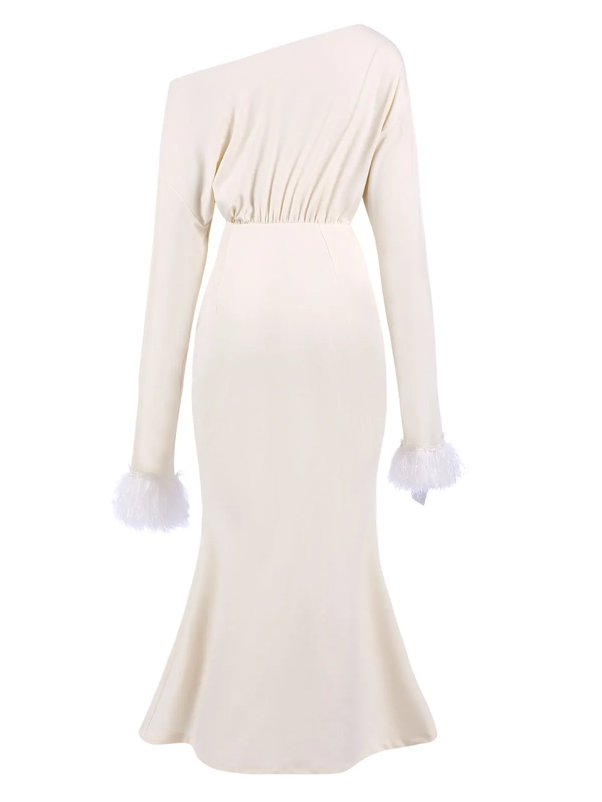 Beige 1930s Solid Plush Cuff Mermaid Dress