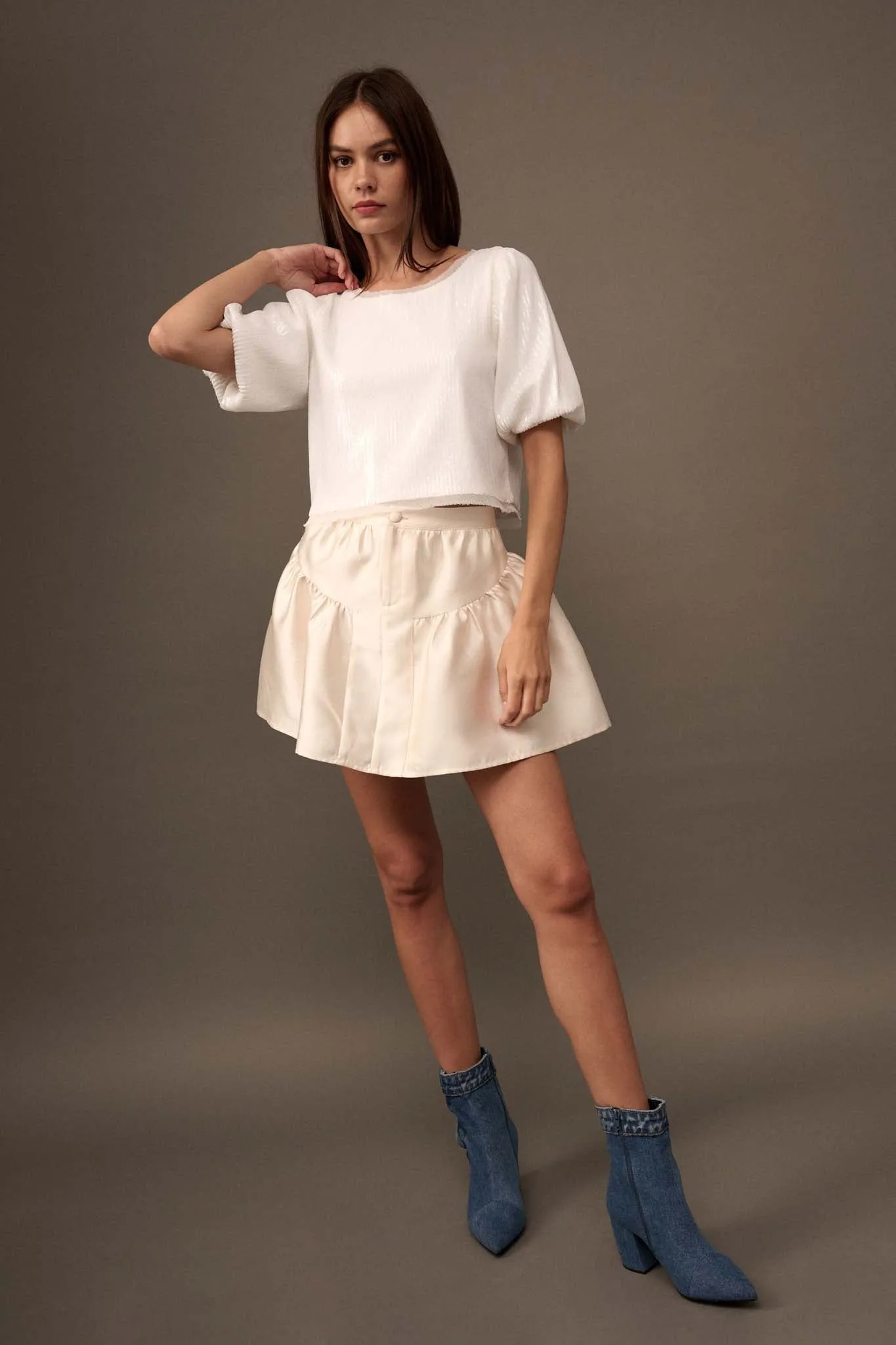 Best of My Love Sequin Puff-Sleeve Top
