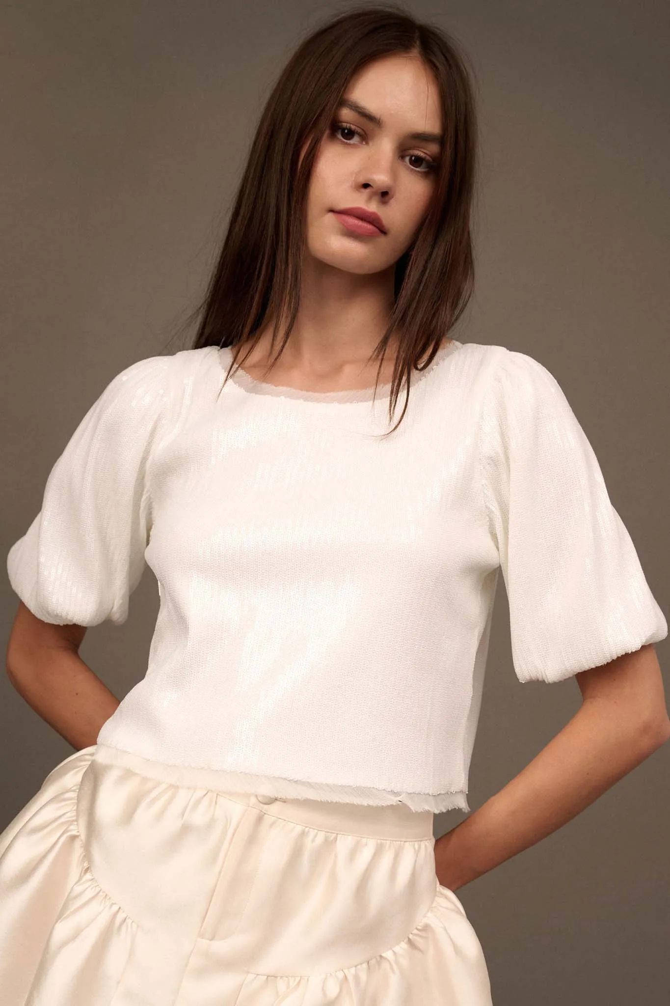 Best of My Love Sequin Puff-Sleeve Top