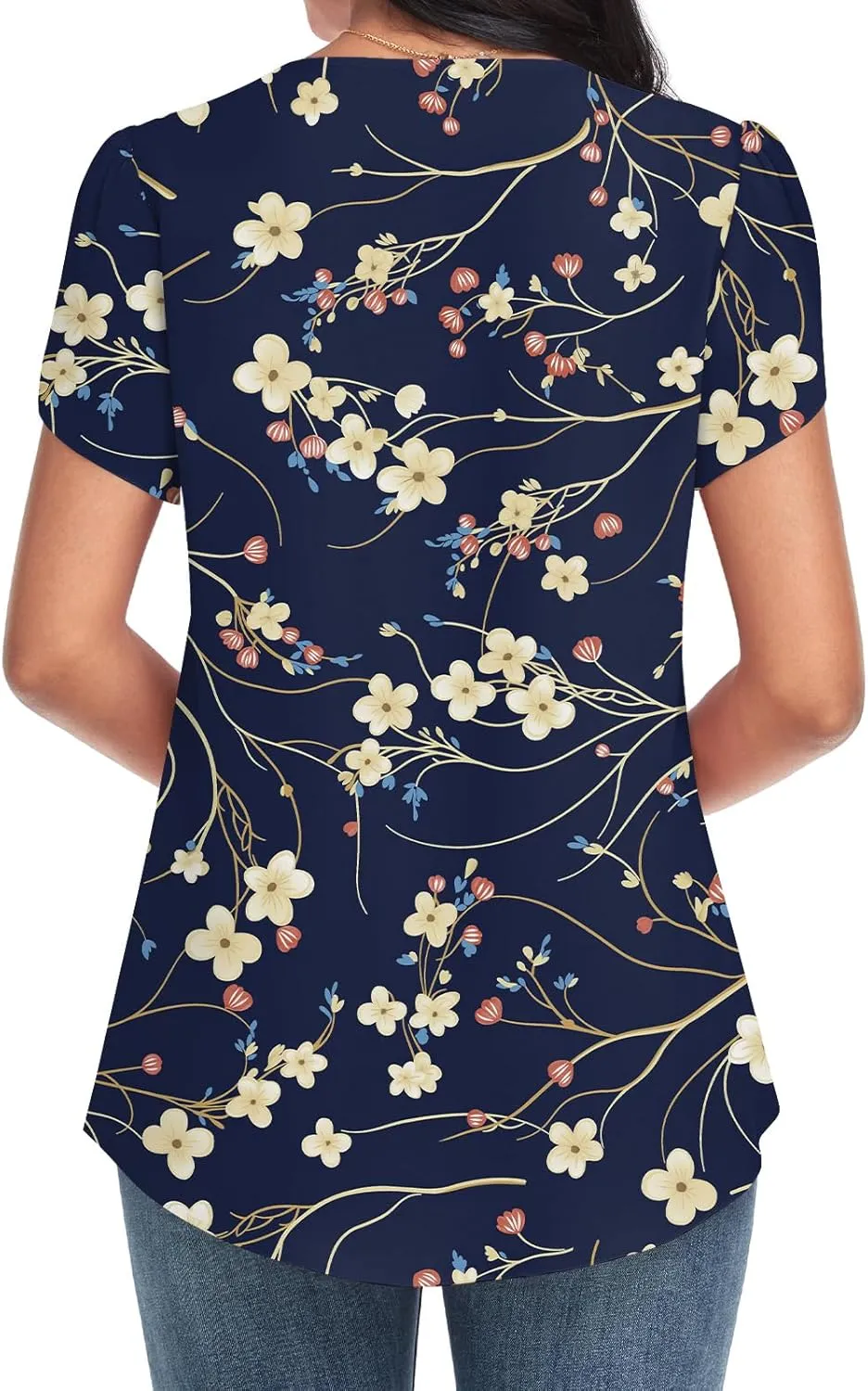 Bestbee Women's Dressy Chiffon Blouses V Neck Tops Tee 2025 Summer Shirts Petal Short Sleeve Casual T-Shirts