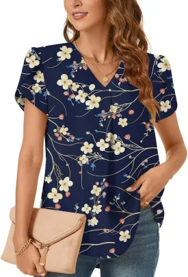 Bestbee Women's Dressy Chiffon Blouses V Neck Tops Tee 2025 Summer Shirts Petal Short Sleeve Casual T-Shirts