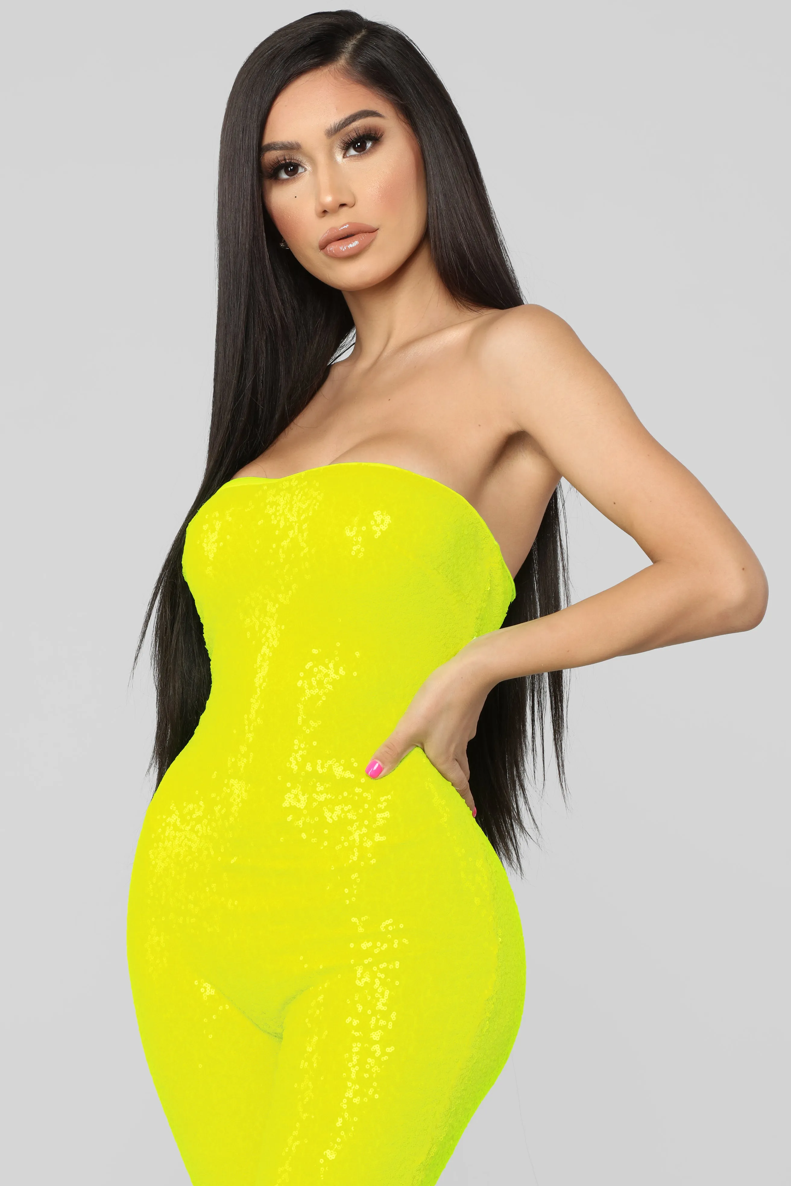 Birthday Bash Sequin Romper - Neon Yellow