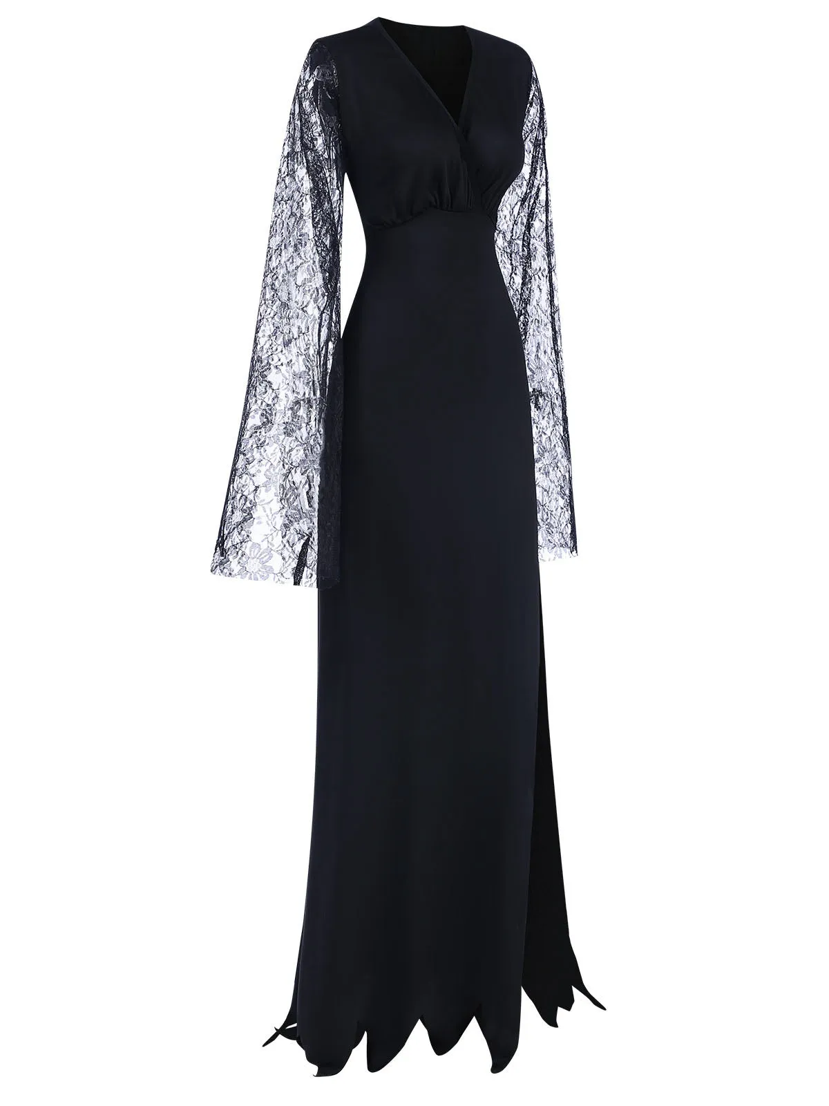 Black 1930s Lace Sleeve Floor Length Dress