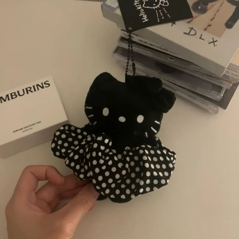 Black Polka Dot Dress Kitty Keychain KI677