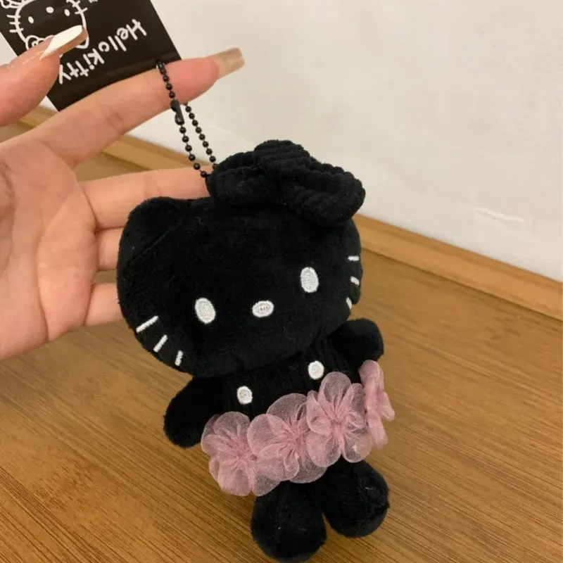 Black Polka Dot Dress Kitty Keychain KI677