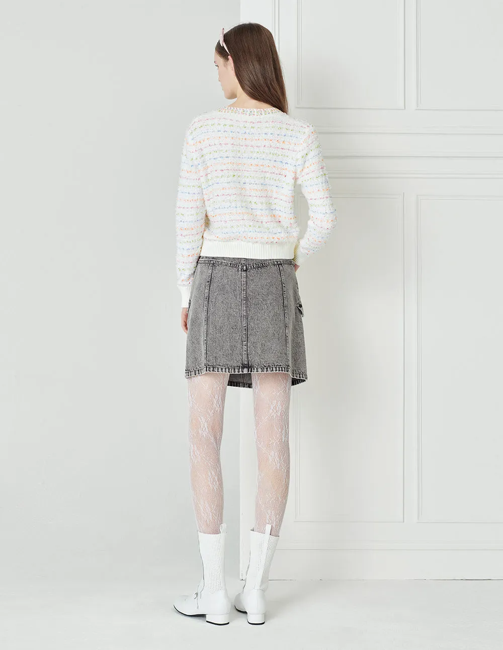 BORA AKSU French Prairie V-Neck Mixed Colour Knitted Cardigan