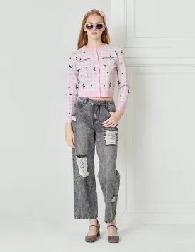 BORA AKSU Jacquard Checked Crewneck Cardigan