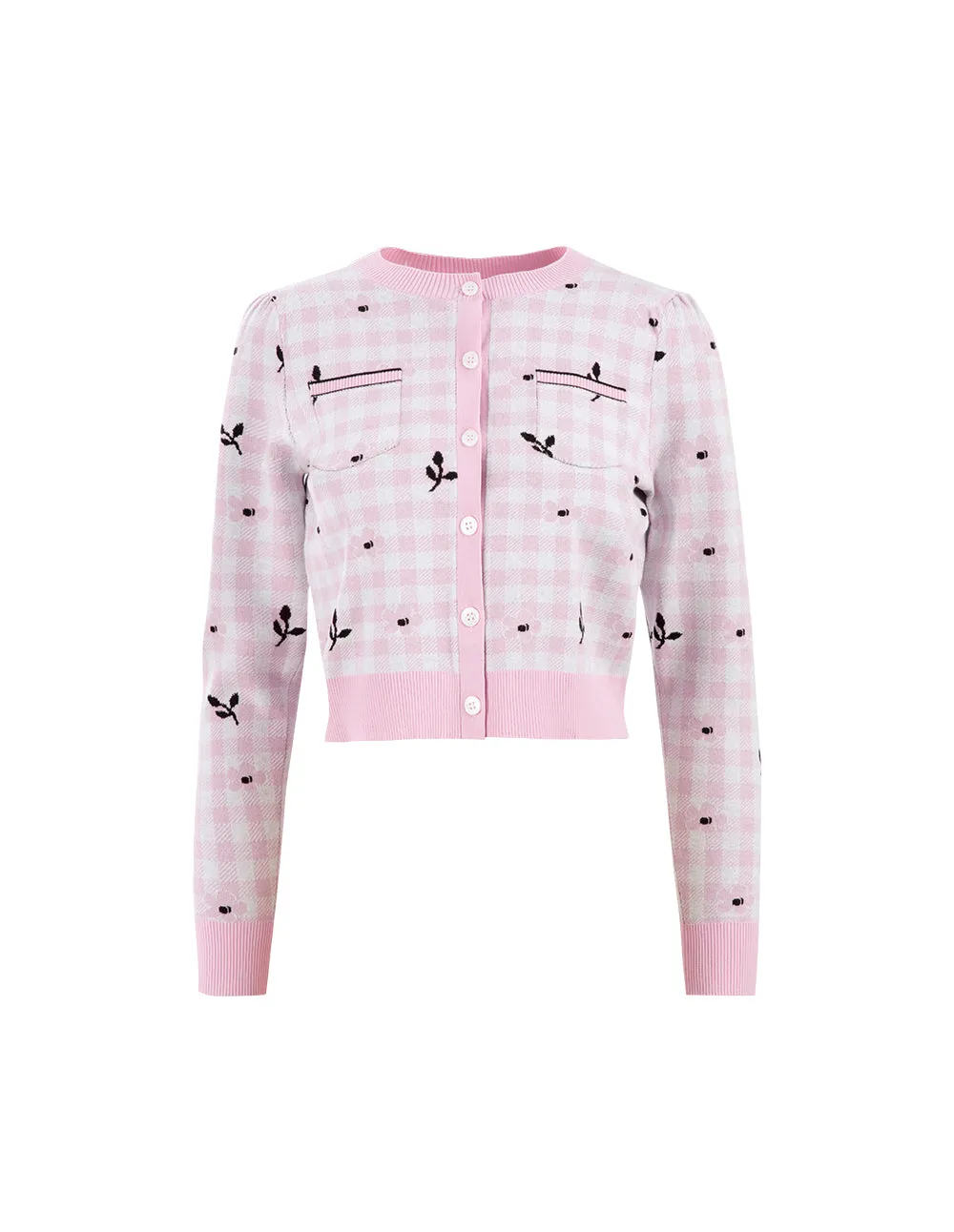 BORA AKSU Jacquard Checked Crewneck Cardigan