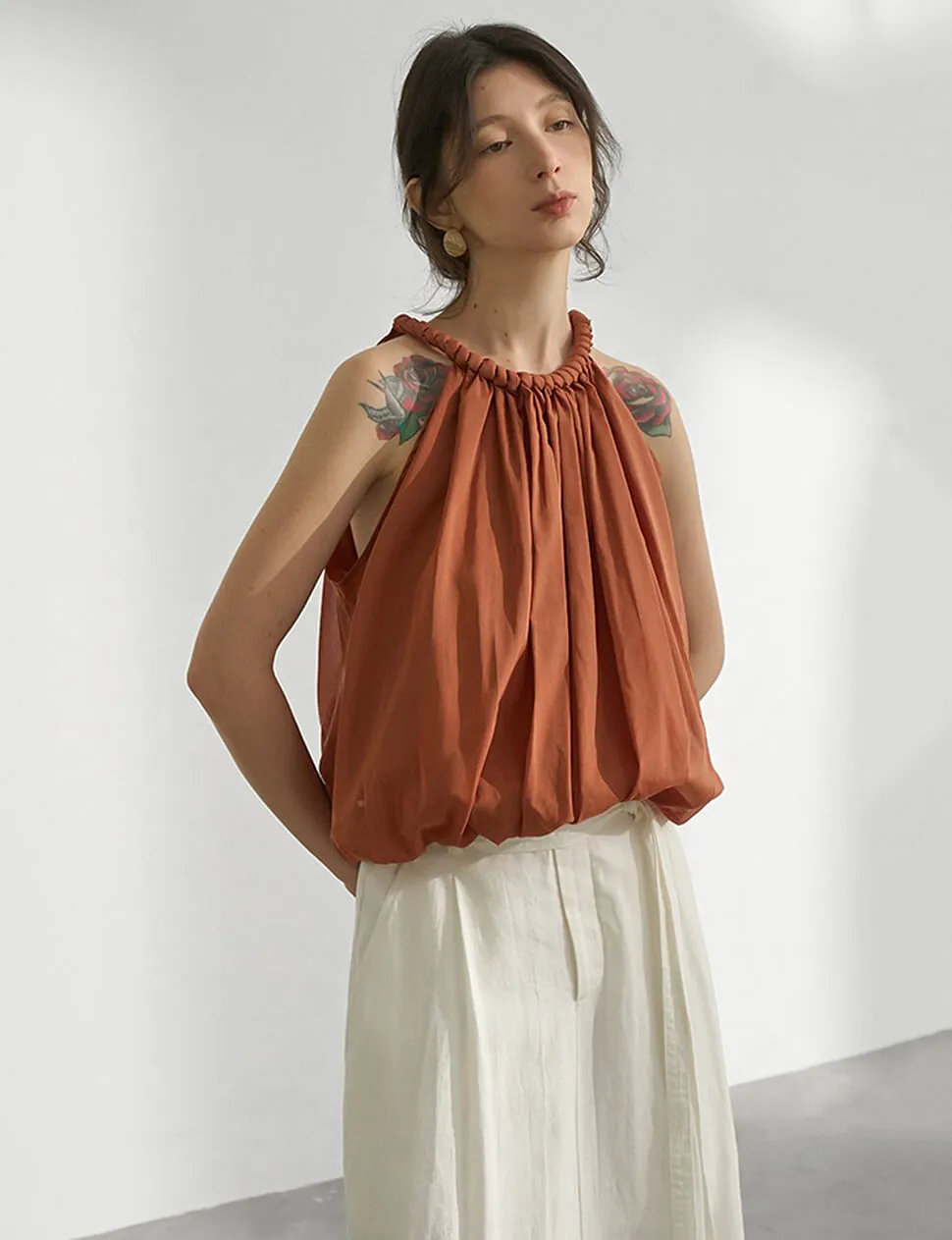 Braided Halted Puff Top in Sienna