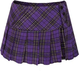 C-ZOFEK Mini Plaid Slit Skirt Women's US Size Pleated Skirt Schoolgirl Uniform, Multicolour