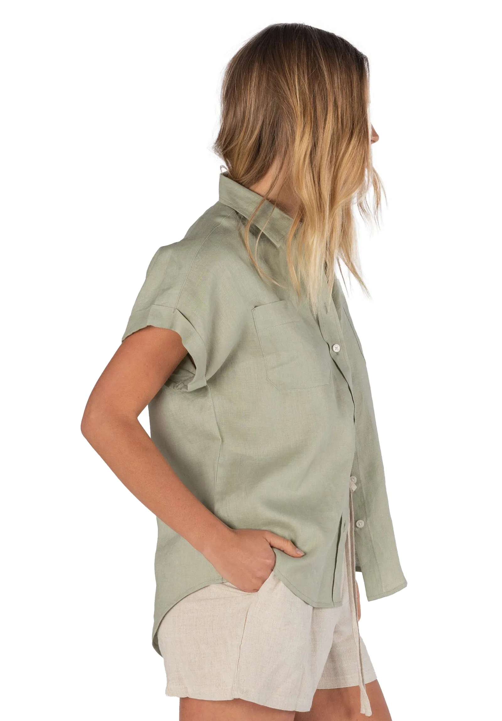 Capri Sage Green SS Linen Shirt