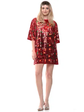 Christmas Lights Sequin Dress In Red