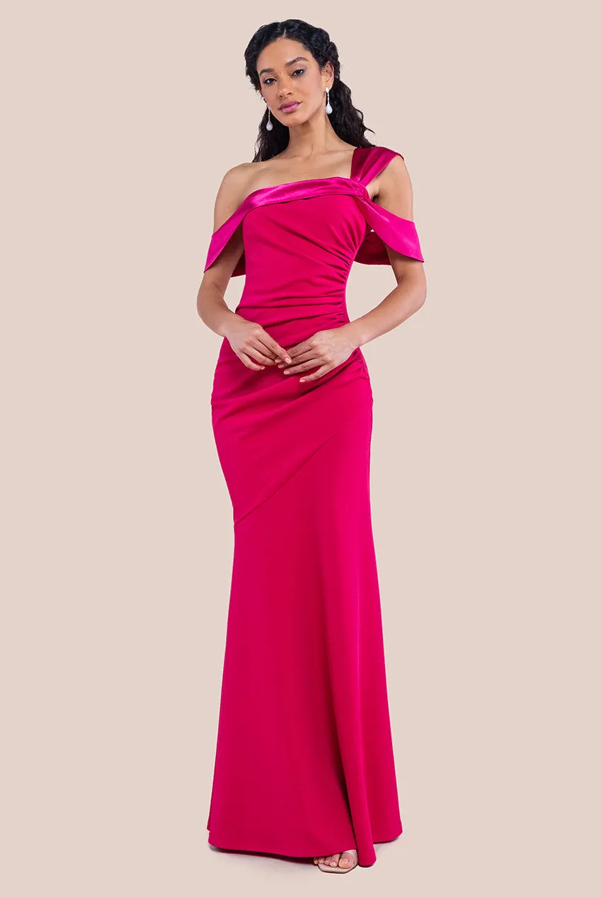 City Goddess One Shoulder Satin Band Maxi Dress