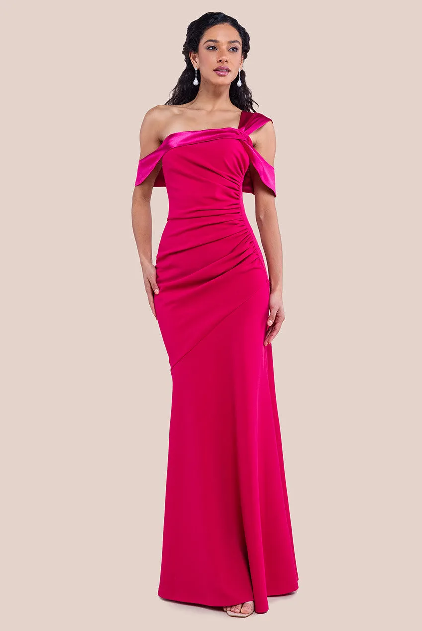 City Goddess One Shoulder Satin Band Maxi Dress