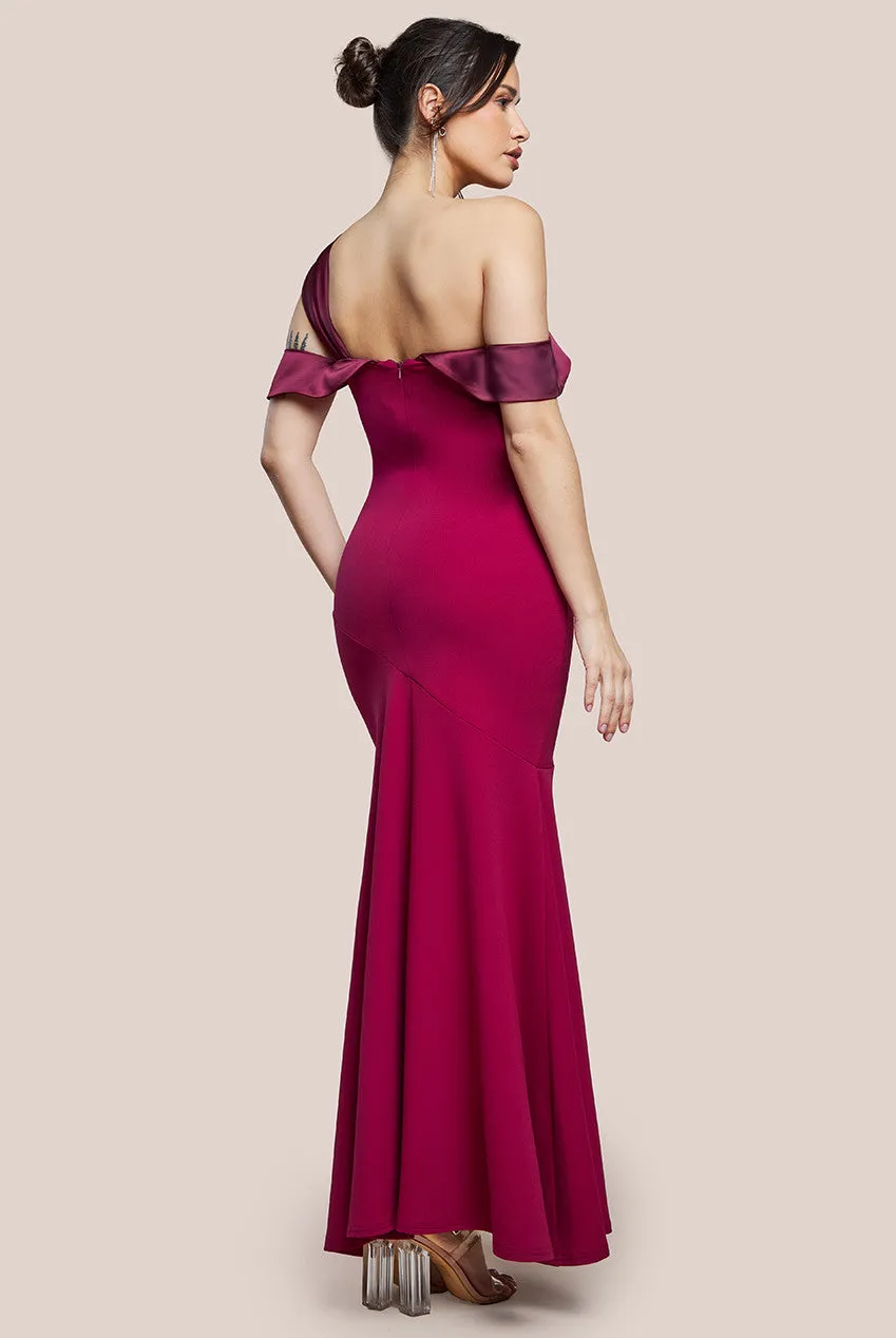City Goddess One Shoulder Satin Band Maxi Dress