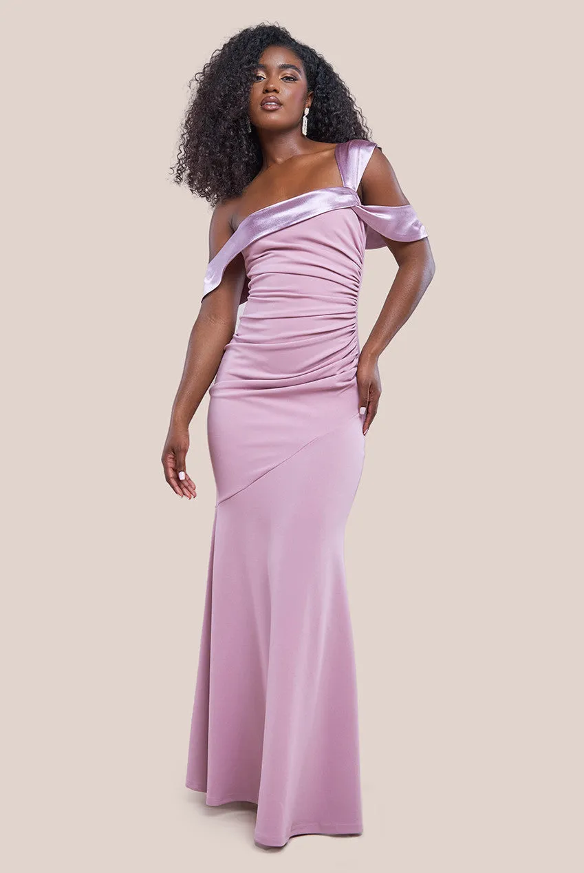 City Goddess One Shoulder Satin Band Maxi Dress