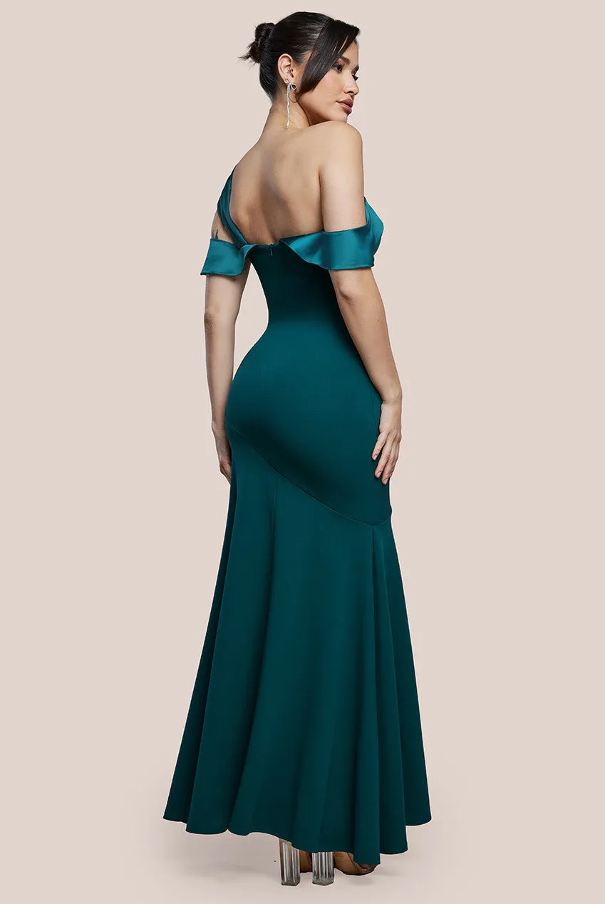 City Goddess One Shoulder Satin Band Maxi Dress