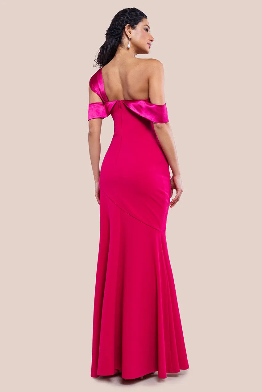 City Goddess One Shoulder Satin Band Maxi Dress