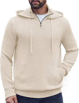 COOFANDY Mens Knitted Hoodie Sweater Long Sleeve Turtleneck Quarter Zip Pullover Sweaters with Pocket