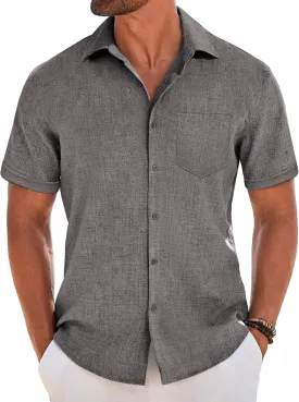 COOFANDY Men's Short Sleeve Button Down Shirt Casual Linen Shirts Summer Beach Vacation Shirt with Pocket