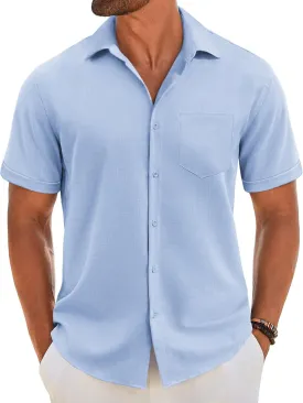 COOFANDY Men's Short Sleeve Button Down Shirt Casual Linen Shirts Summer Beach Vacation Shirt with Pocket
