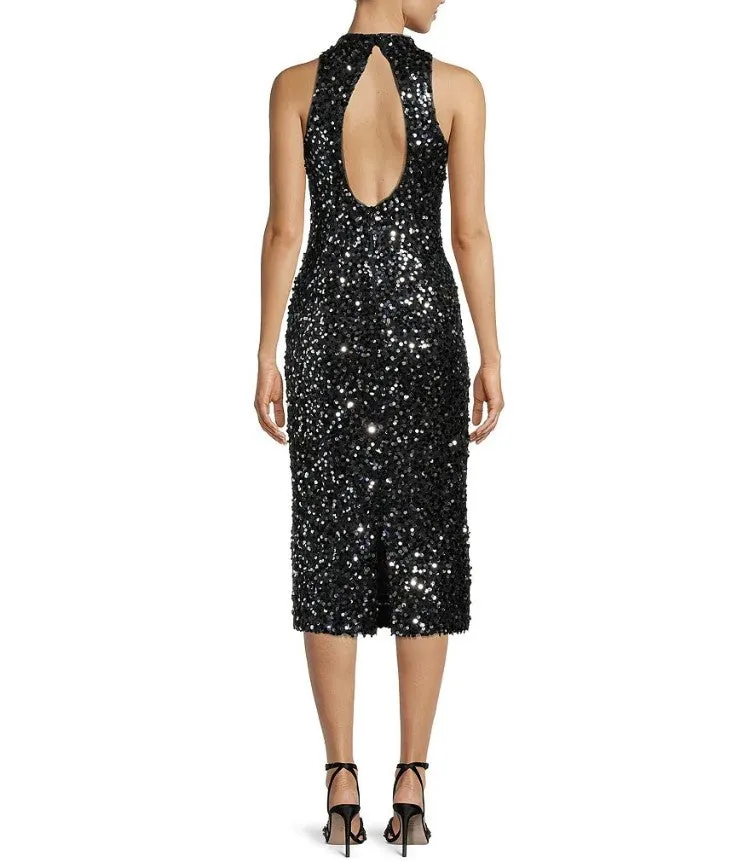 Donna Morgan Sequin Mock Neck Sleeveless Midi Dress