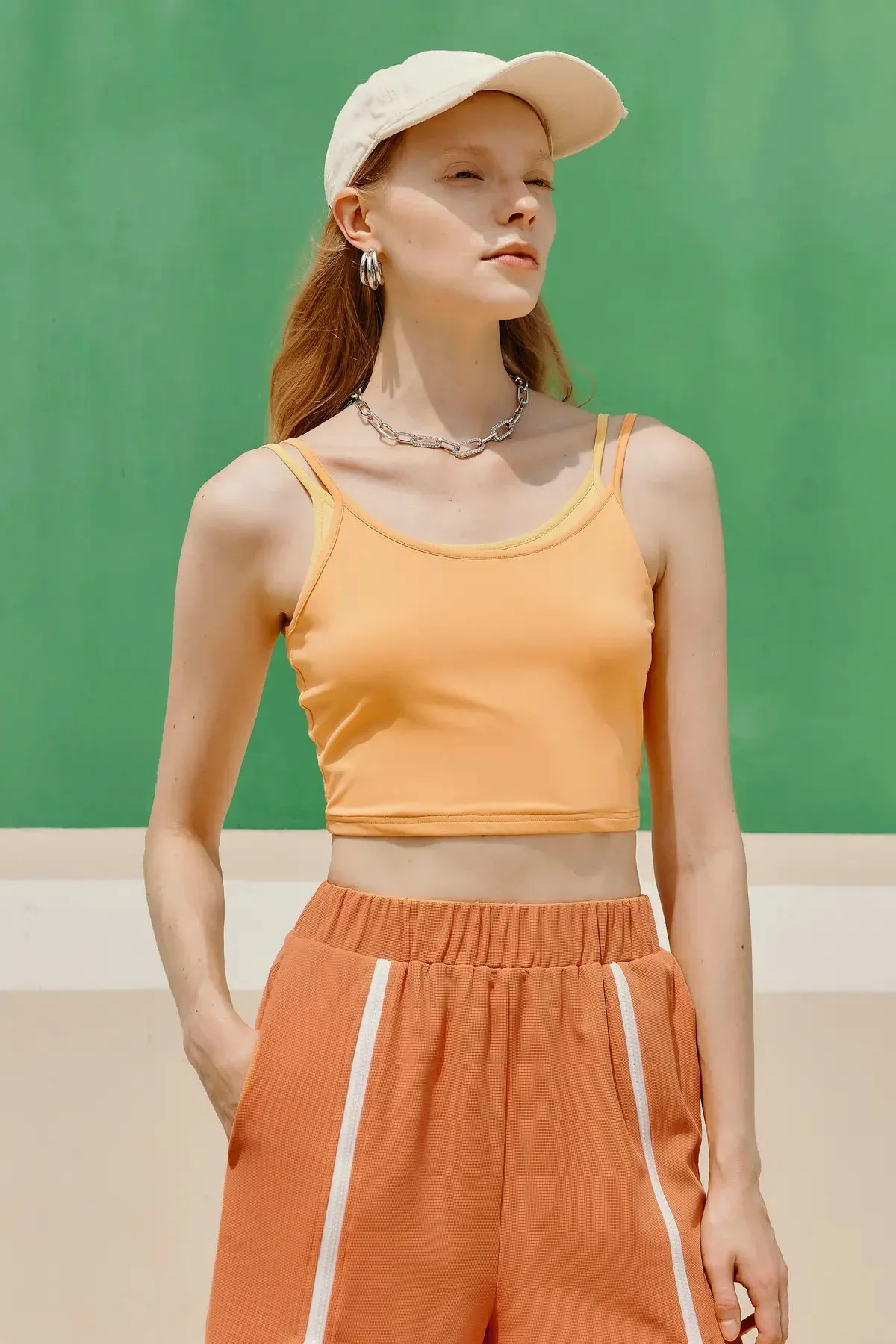 Double Adjustable Straps Crop Camis Top