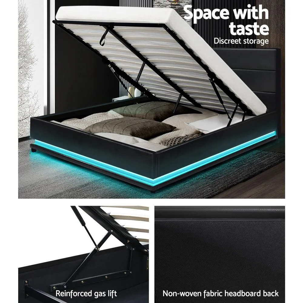 Double Premium Package | Henley LED Bed Black, Luna Series Euro Top Mattress (Medium Firm) & Bamboo Mattress Topper!