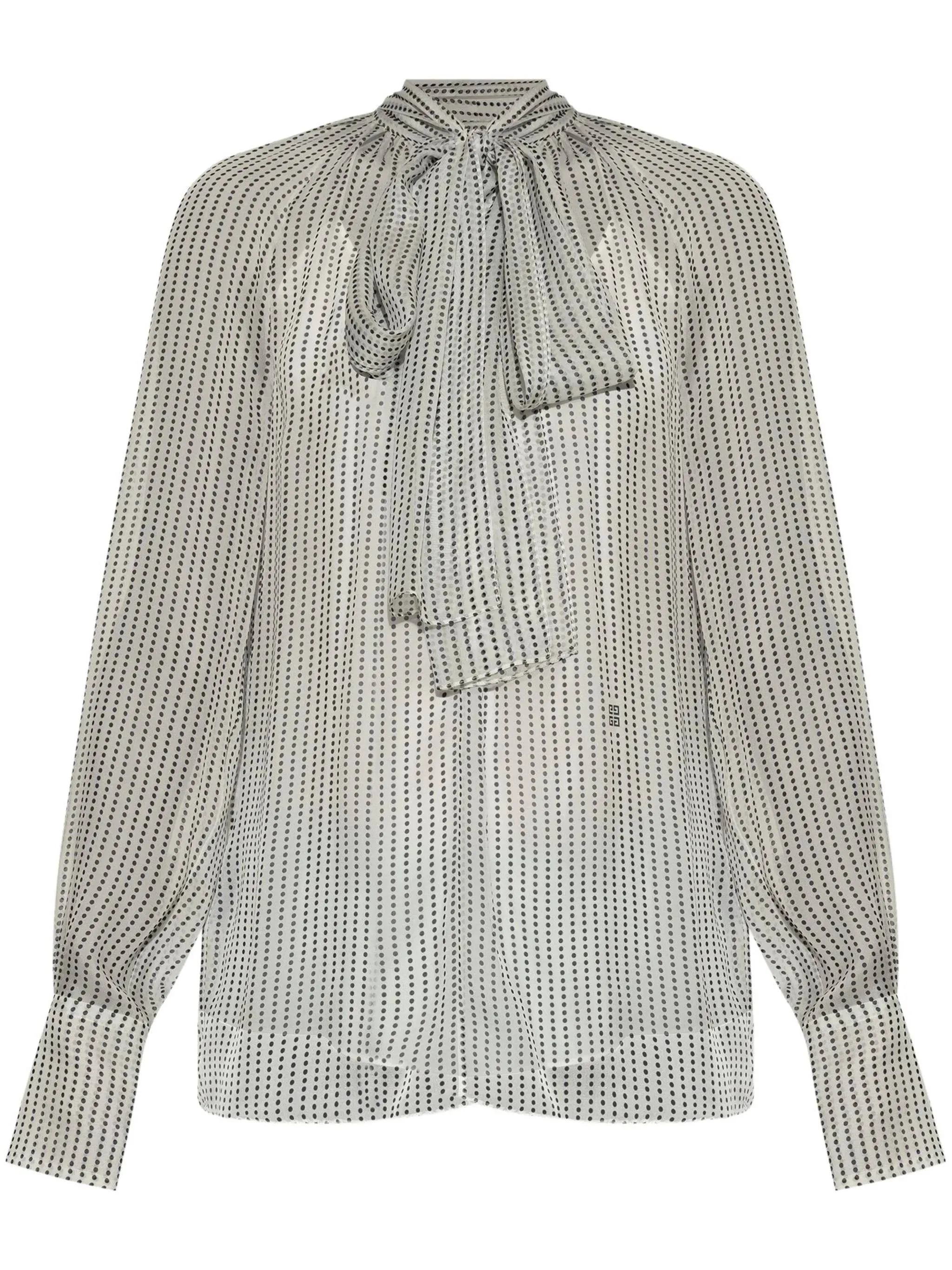 Ecru Polka Dot Silk Chiffon Shirt