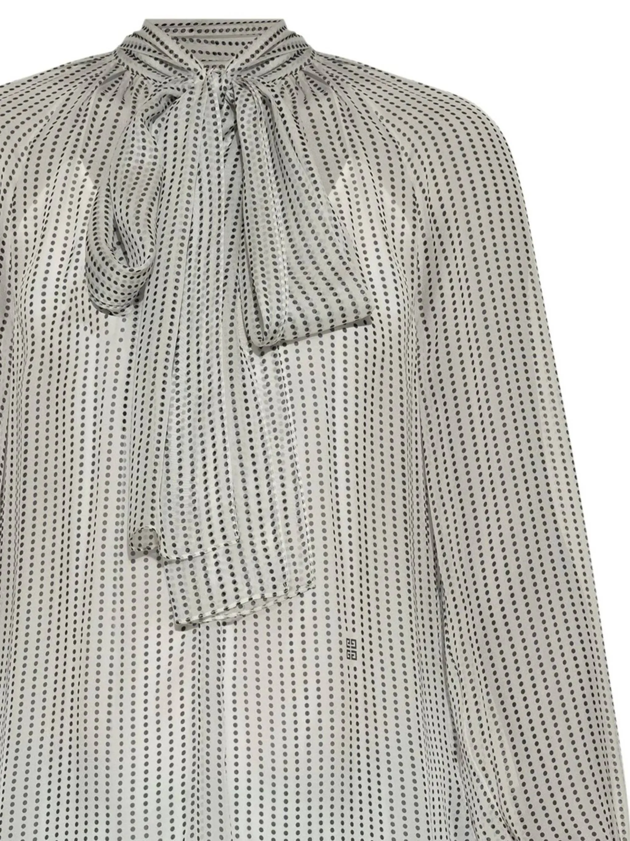 Ecru Polka Dot Silk Chiffon Shirt