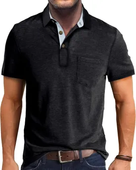 EDITCOZY Mens Polo Shirts with Pocket Casual Classic Short Sleeve Button Golf T-Shirt Top