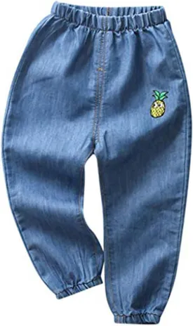 EISHOW Toddler Girls Boys Active Joggers Pants,Cartoon Kids Baby Elastic Waist Pull on Soft Cotton Denim Trousers Long Pants
