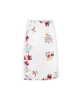 Embroidered Linen Slit Skirt